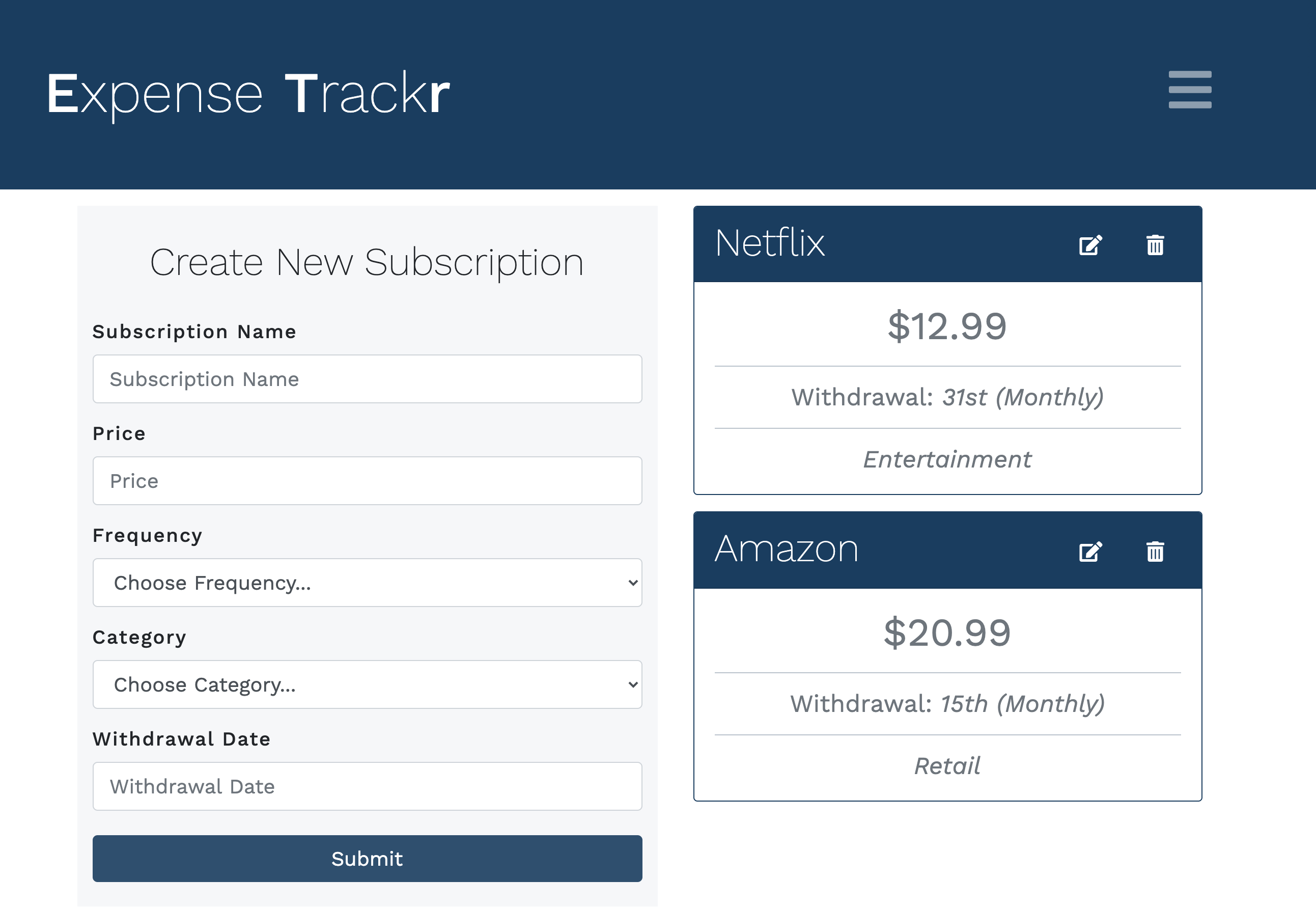 Screenshot of Expense Management System