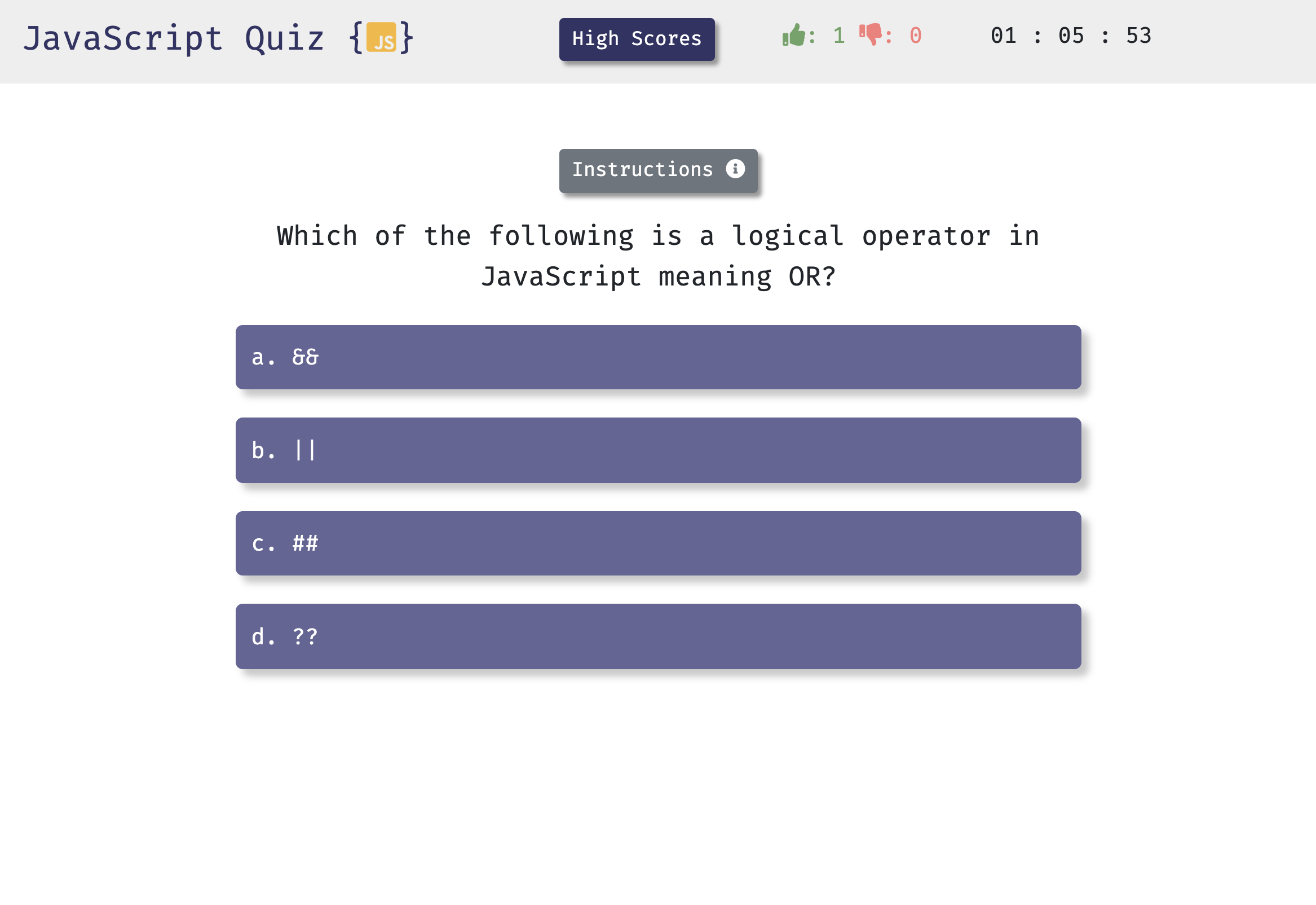 Screenshot of Javascript Quiz