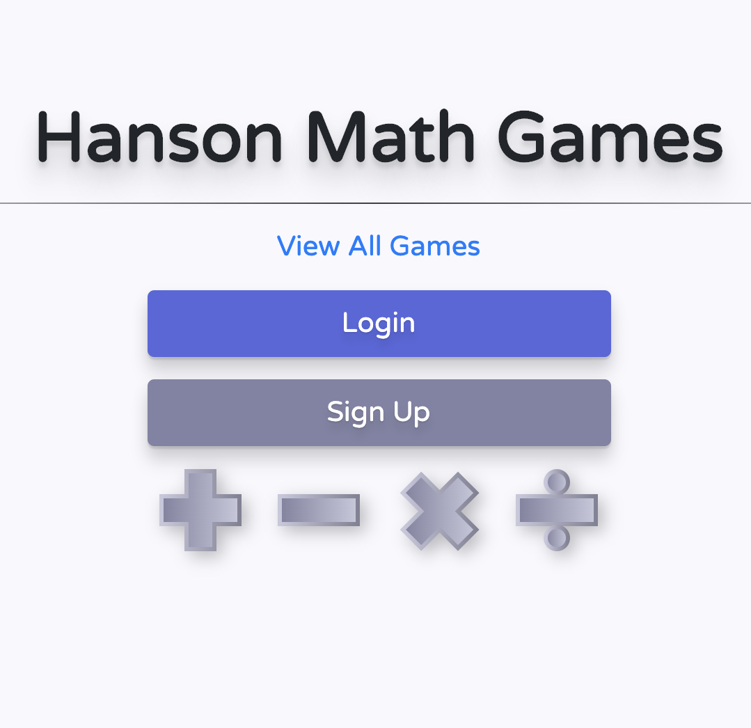 Screenshot of Hanson Math Games Homepage